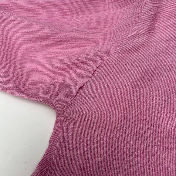 Free People Gauze Shirt Long Sleeve Pink Stripe Pocket High Low Button Up XS - Picture 10 of 11